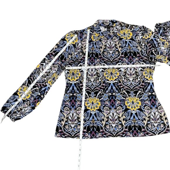 By Design Women's Black Paisley Floral Gold Button Mock Neck Peasant Sleeve XL - Picture 5 of 6